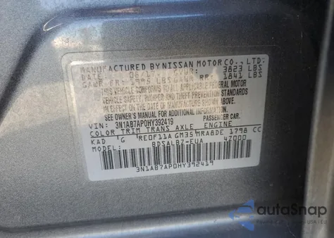2017 Nissan Sentra S z USA, uszkodzony, nr VIN 3N1AB7AP0HY392419